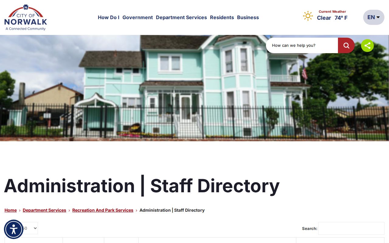 Norwalk people directories City staff directory table