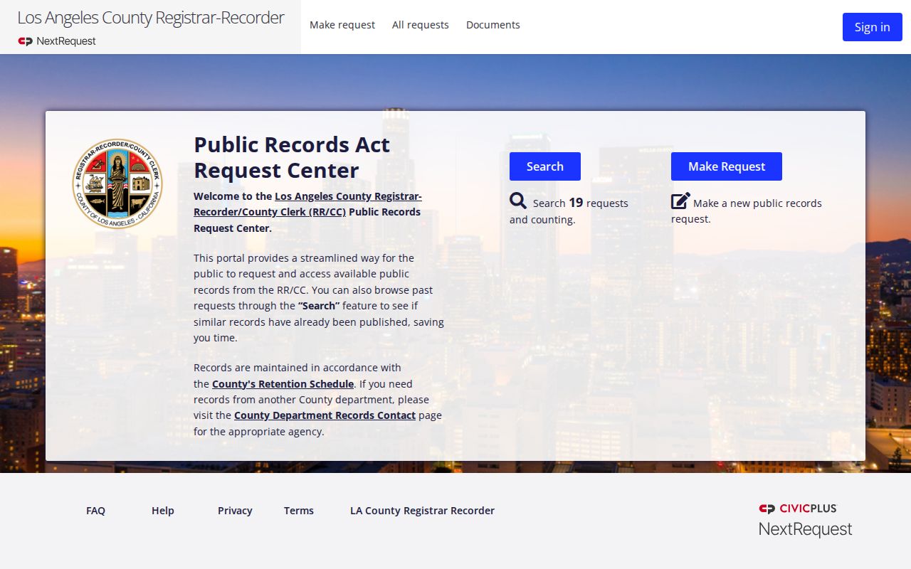 Norwalk public records request center for Los Angeles County RR/CC