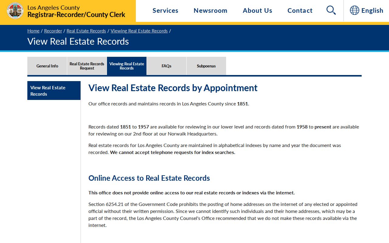 Norwalk public records viewing rules at the Los Angeles County recorder